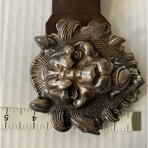VINTAGE Silver Metal Lion's Head Belt Buckle with Belt Size 34 - Picture 9 of 16